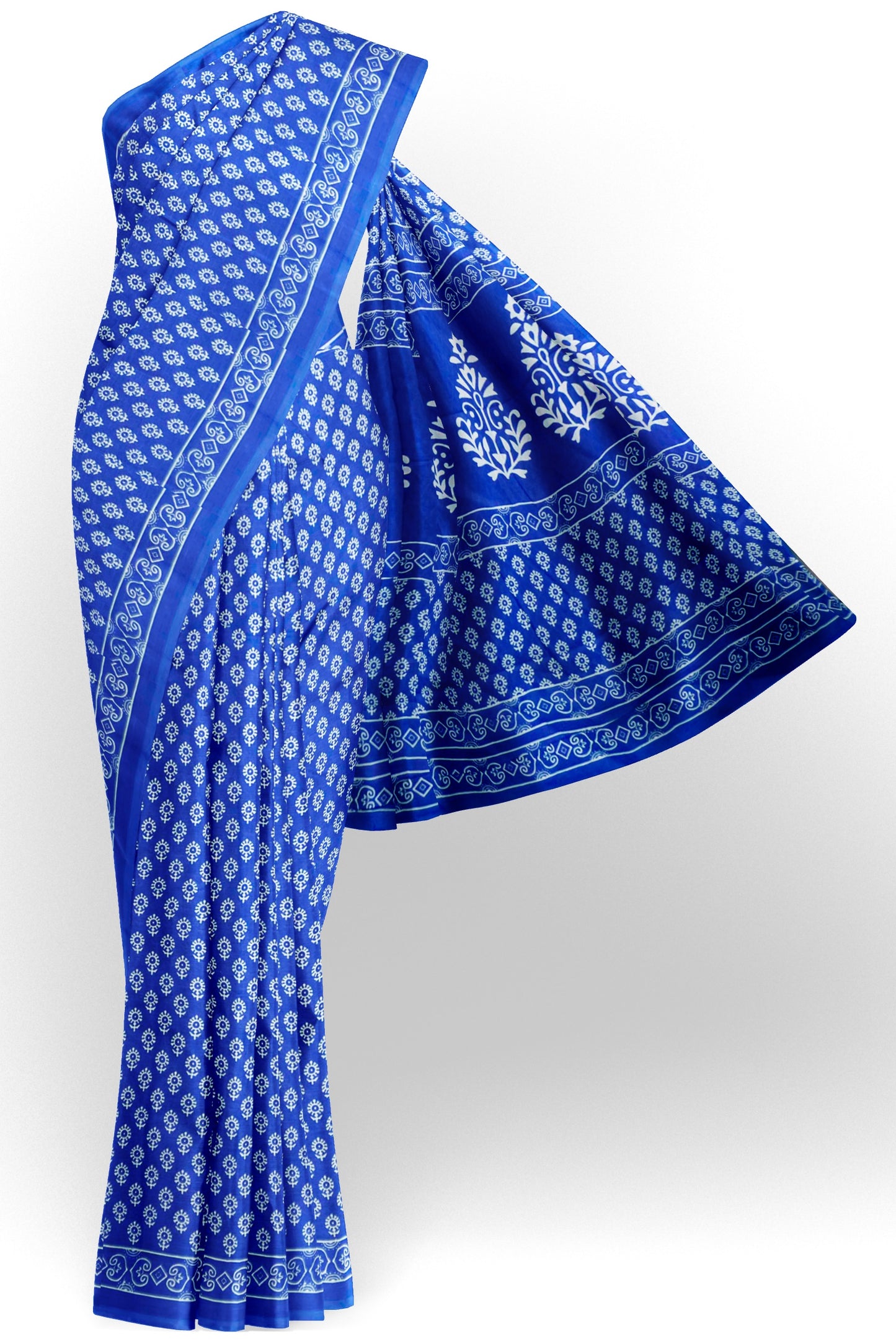 Blue Floral Butta Designs Print Jaipur Cotton Saree