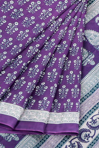 Purple Floral Print Jaipur Cotton Saree