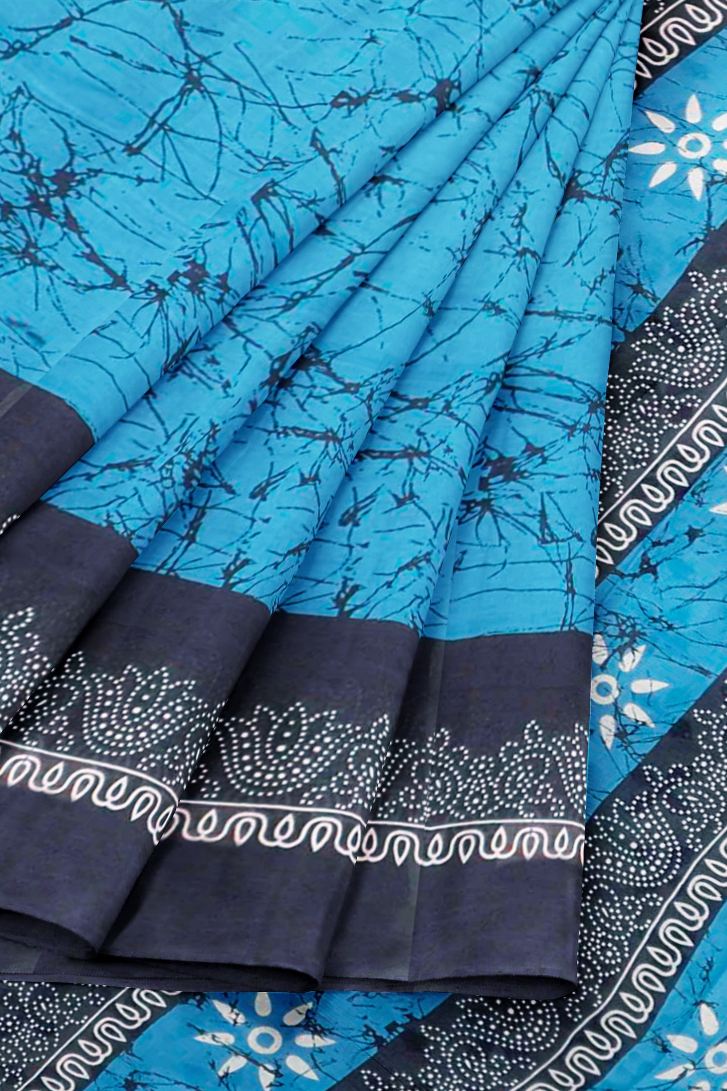 Blue Jaipur Cotton Floral Hand Block Print Saree