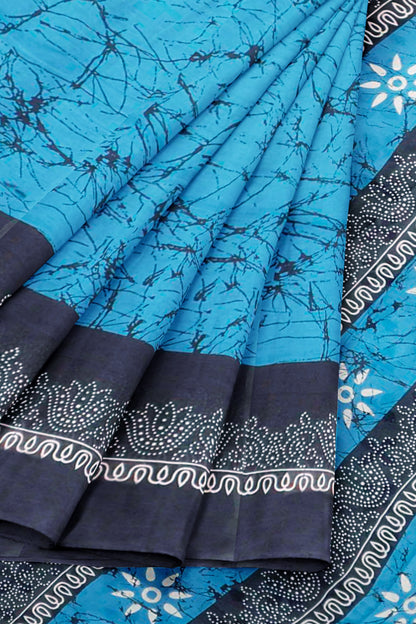 Blue Jaipur Cotton Floral Hand Block Print Saree