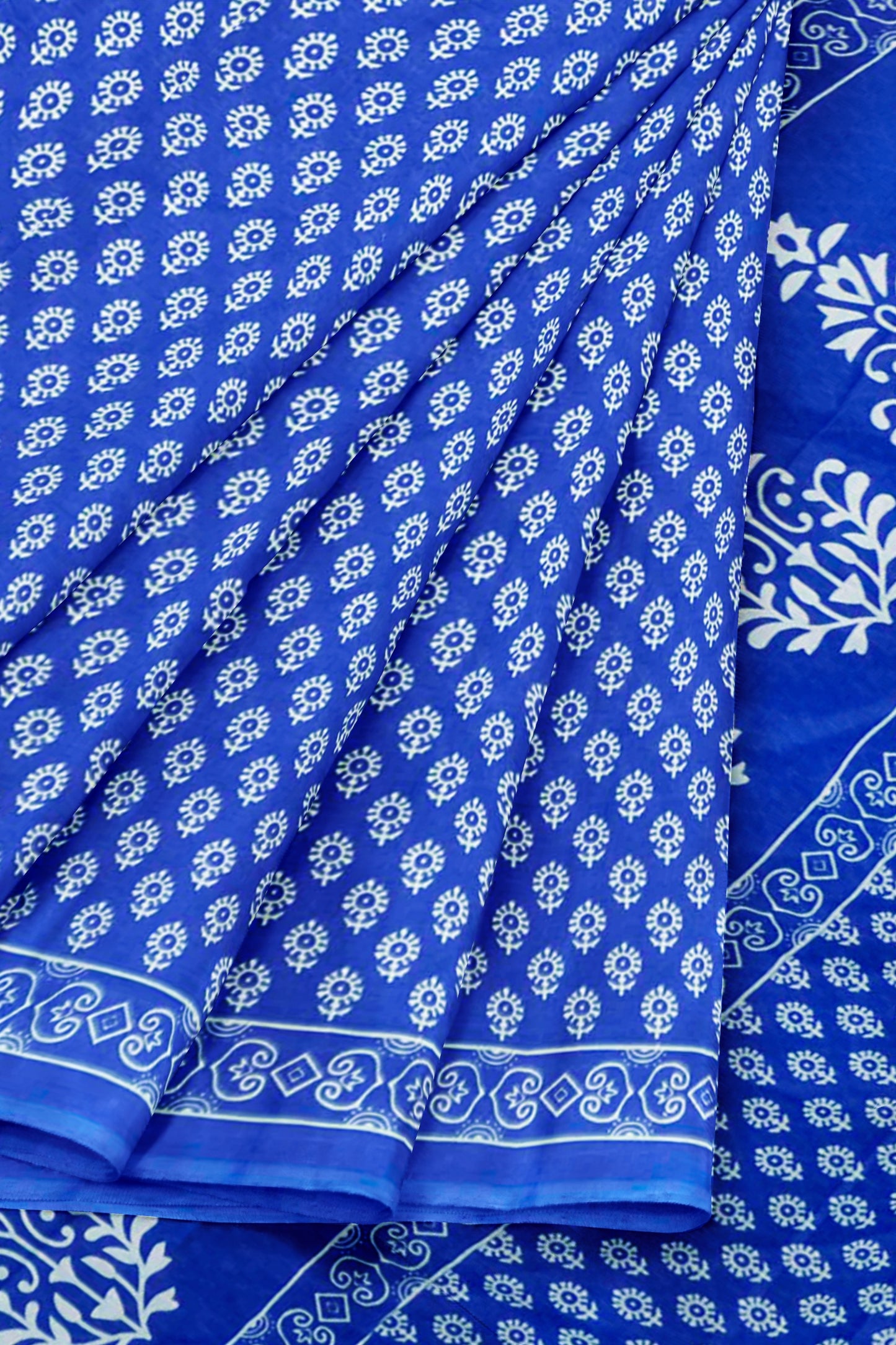 Blue Floral Butta Designs Print Jaipur Cotton Saree