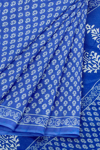 Blue Floral Butta Designs Print Jaipur Cotton Saree