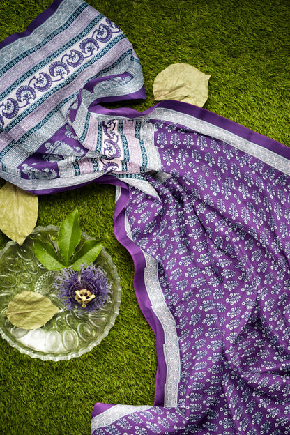 Purple Floral Print Jaipur Cotton Saree