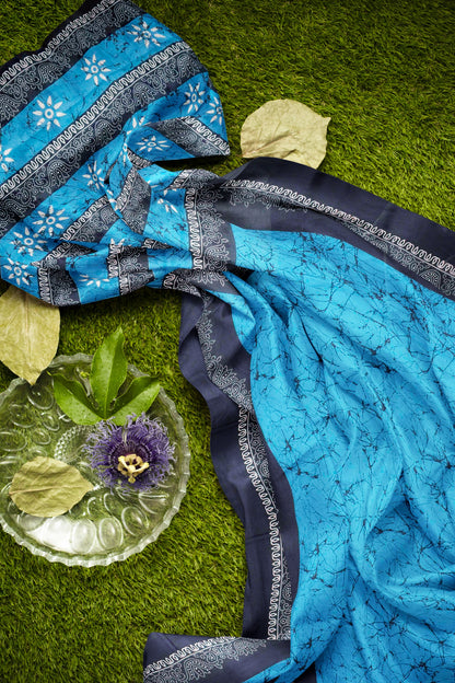 Blue Jaipur Cotton Floral Hand Block Print Saree