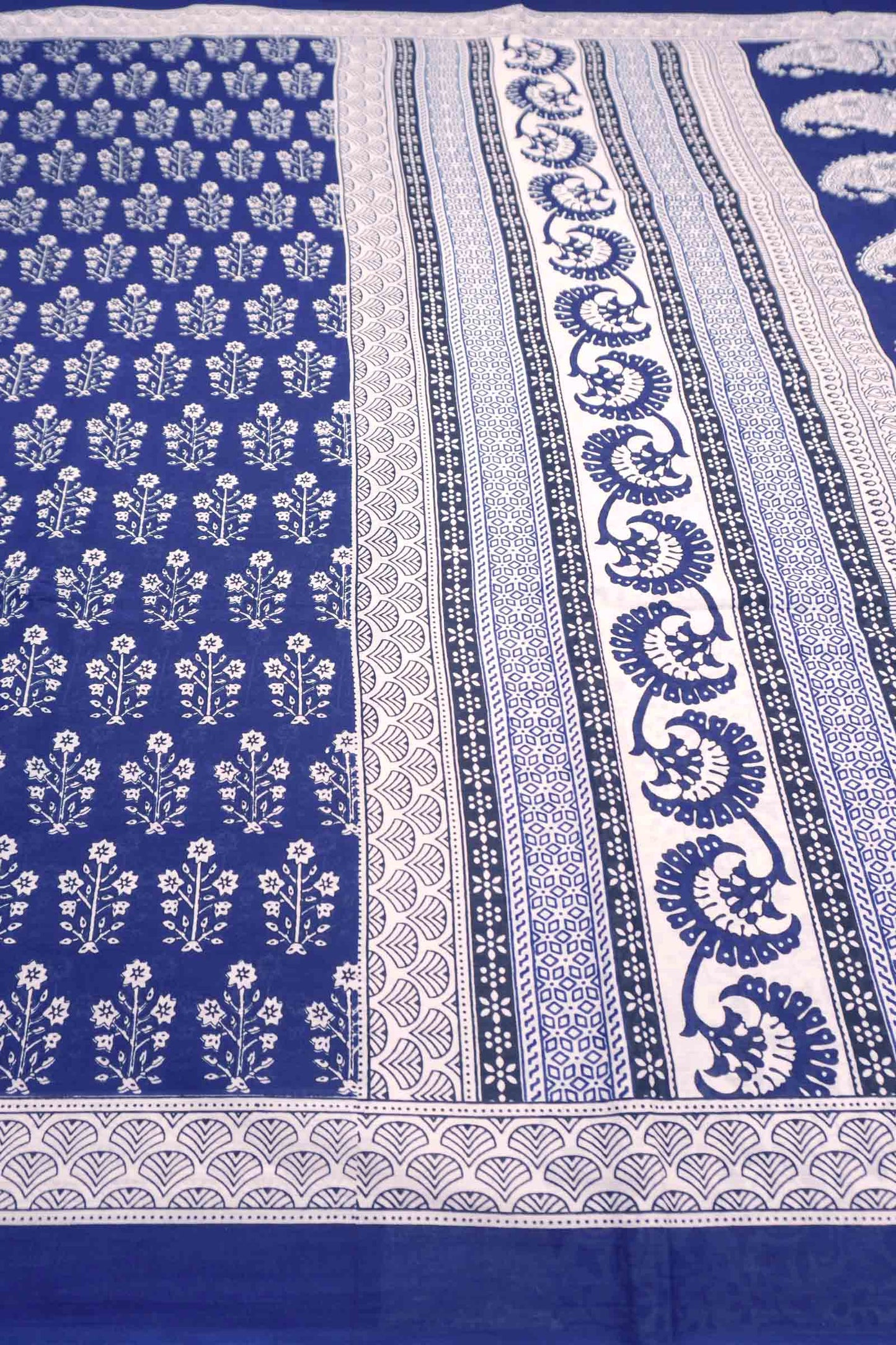 Midnight Blue Floral Print Jaipur Cotton Saree