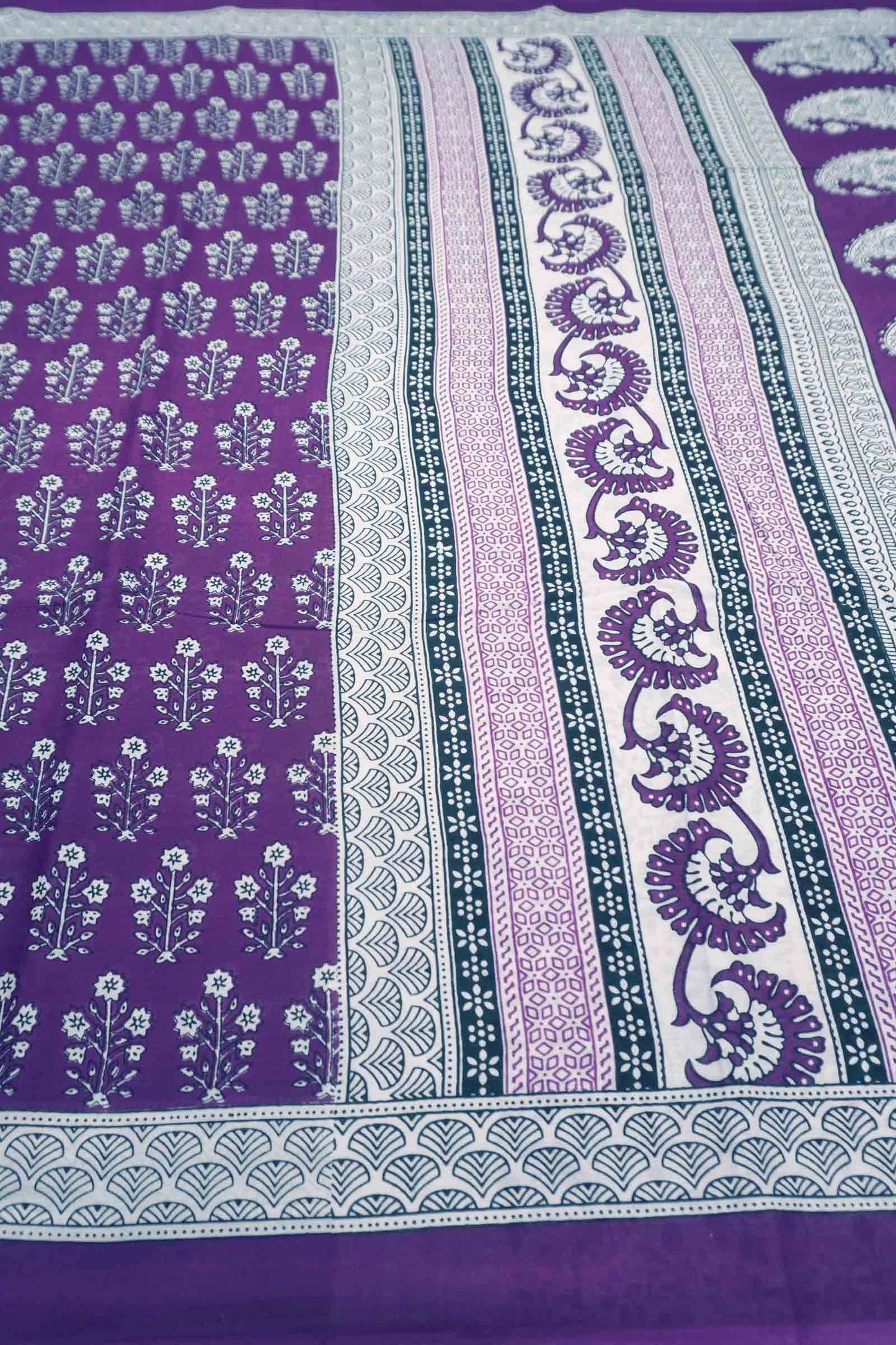 Purple Floral Print Jaipur Cotton Saree