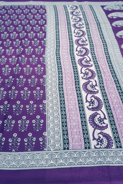 Purple Floral Print Jaipur Cotton Saree