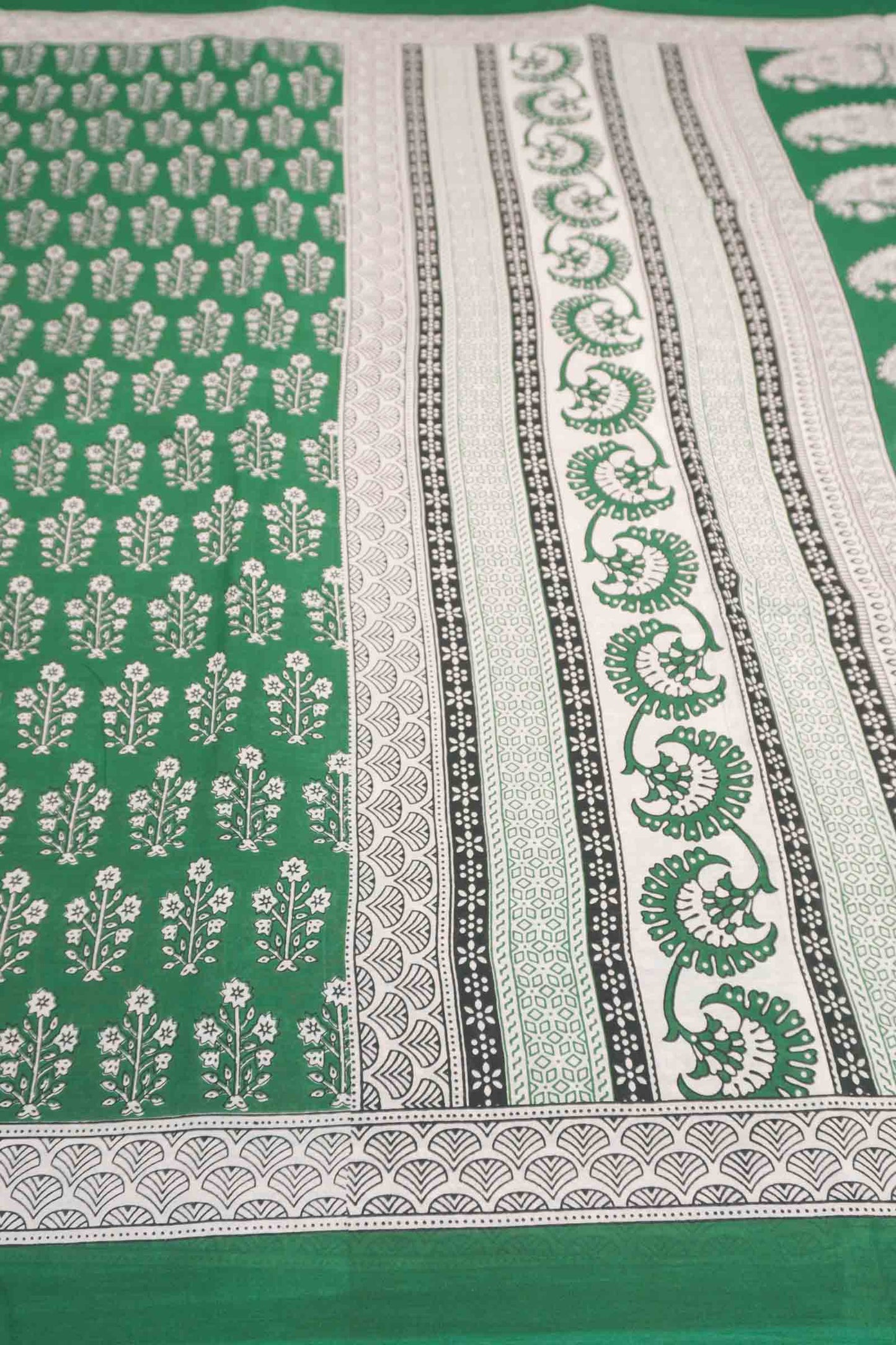 Parrot Green Jaipur Cotton Floral Hand Block Print Saree