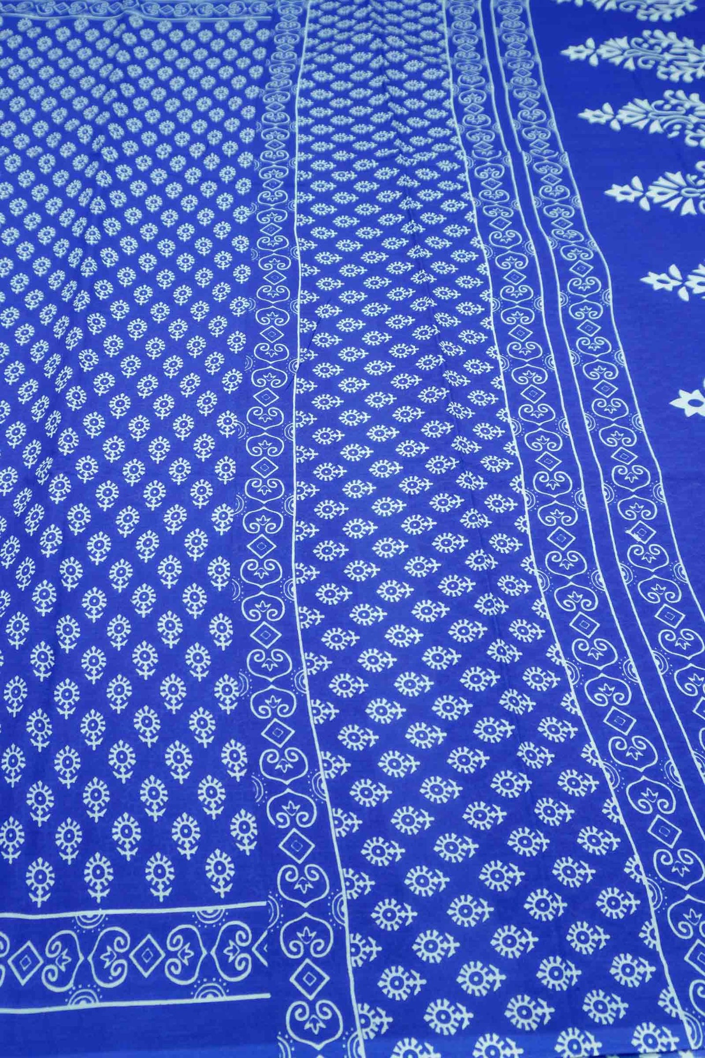 Blue Floral Butta Designs Print Jaipur Cotton Saree