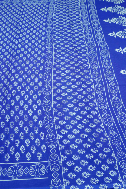 Blue Floral Butta Designs Print Jaipur Cotton Saree
