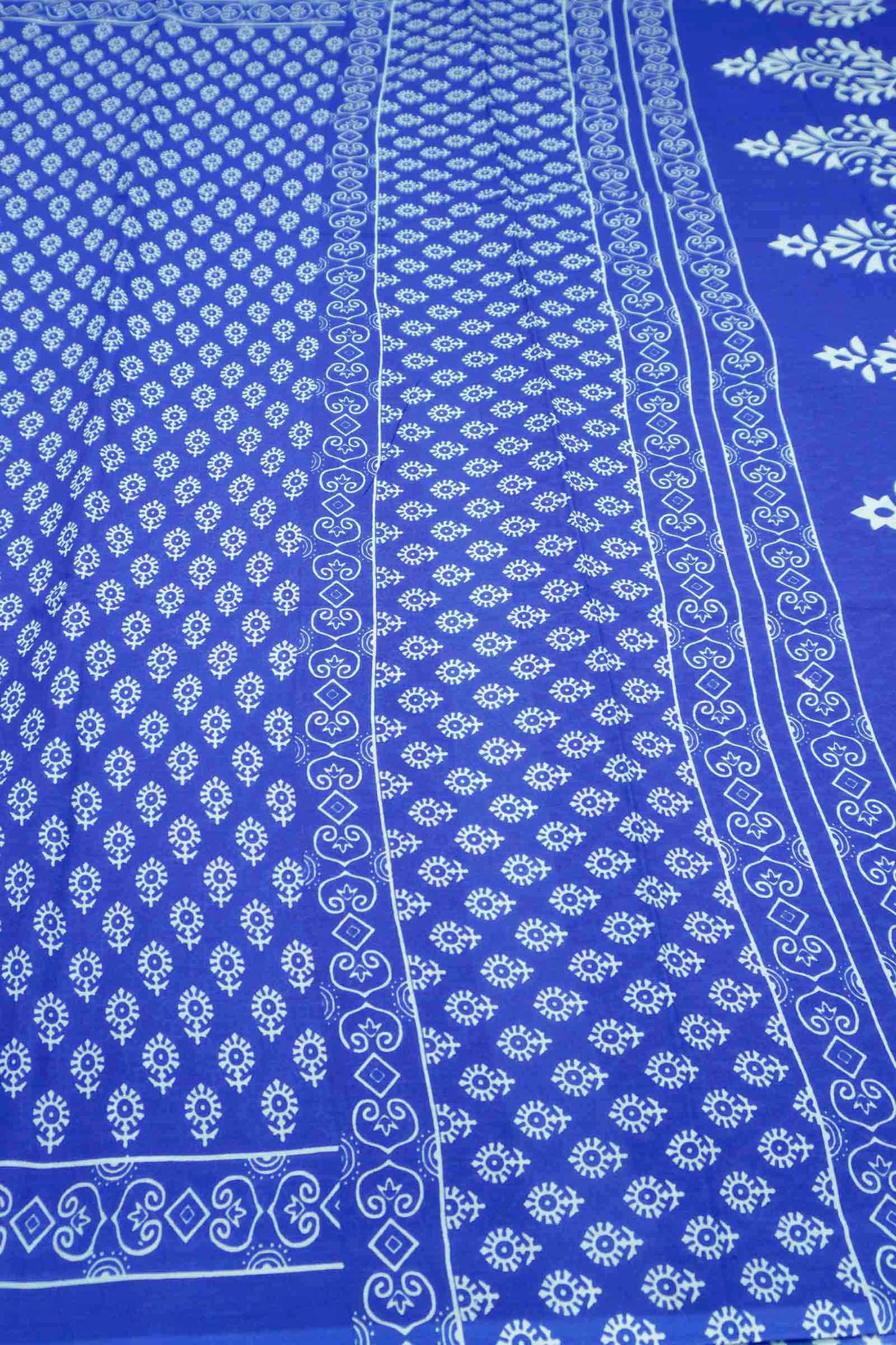 Blue Floral Butta Designs Print Jaipur Cotton Saree