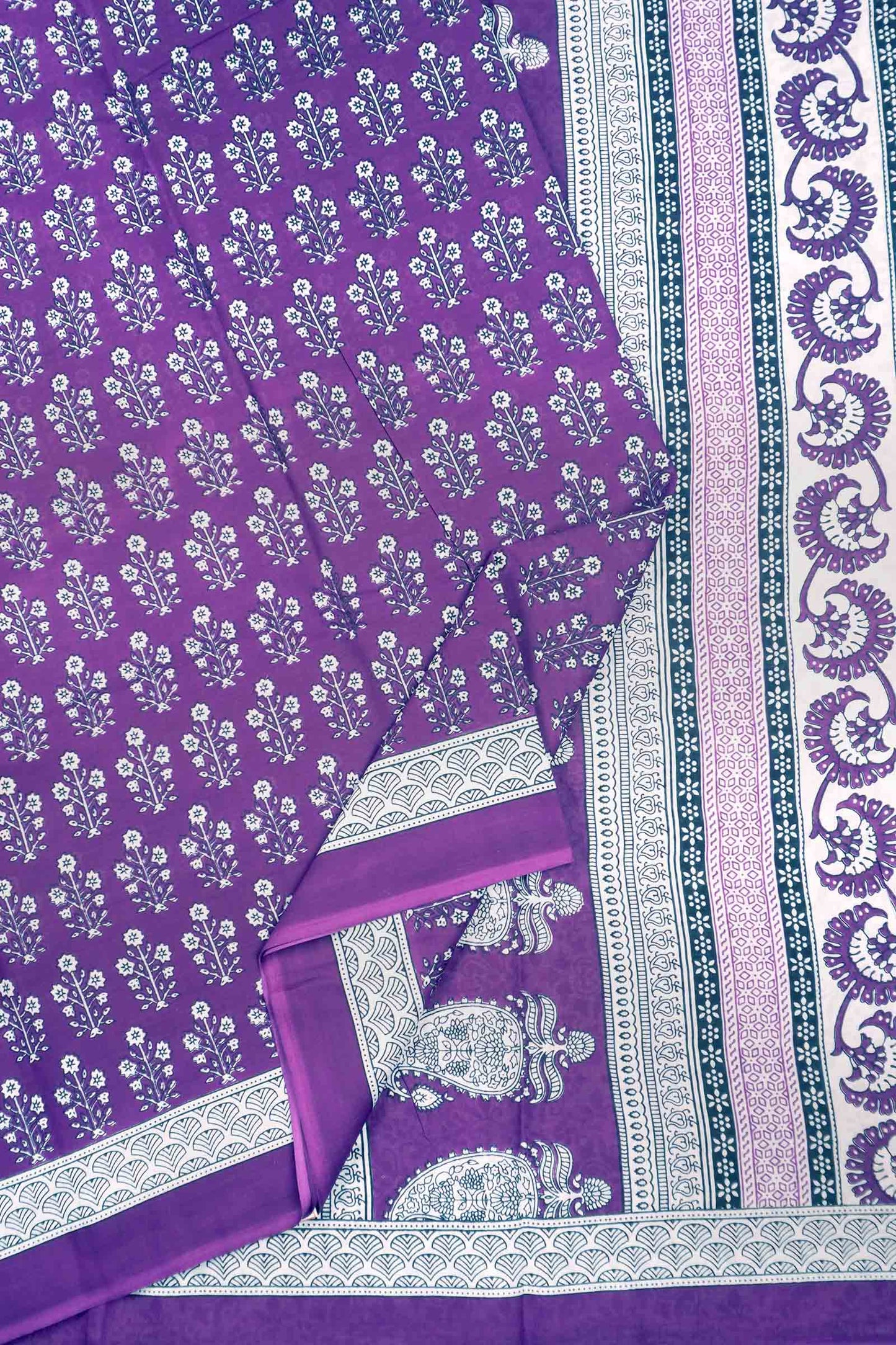Purple Floral Print Jaipur Cotton Saree