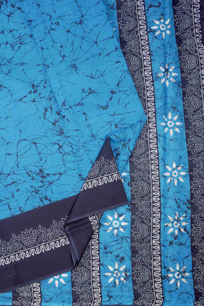 Blue Jaipur Cotton Floral Hand Block Print Saree