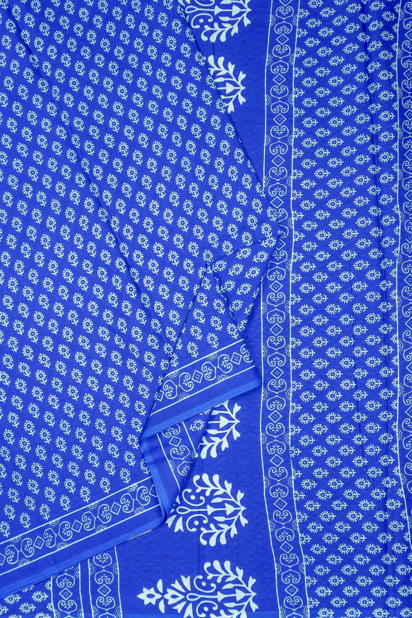 Blue Floral Butta Designs Print Jaipur Cotton Saree