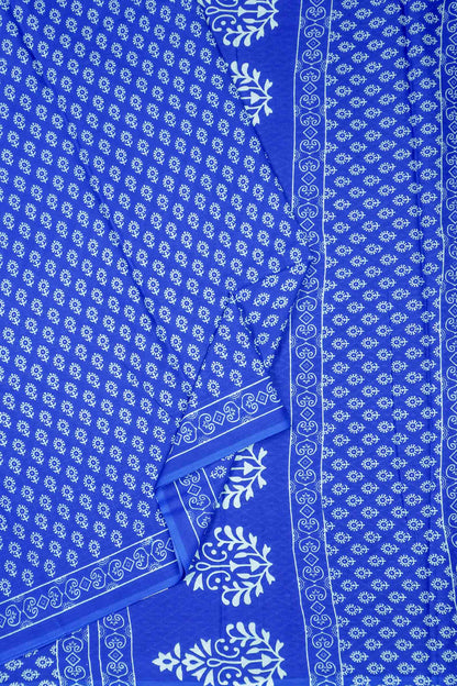 Blue Floral Butta Designs Print Jaipur Cotton Saree