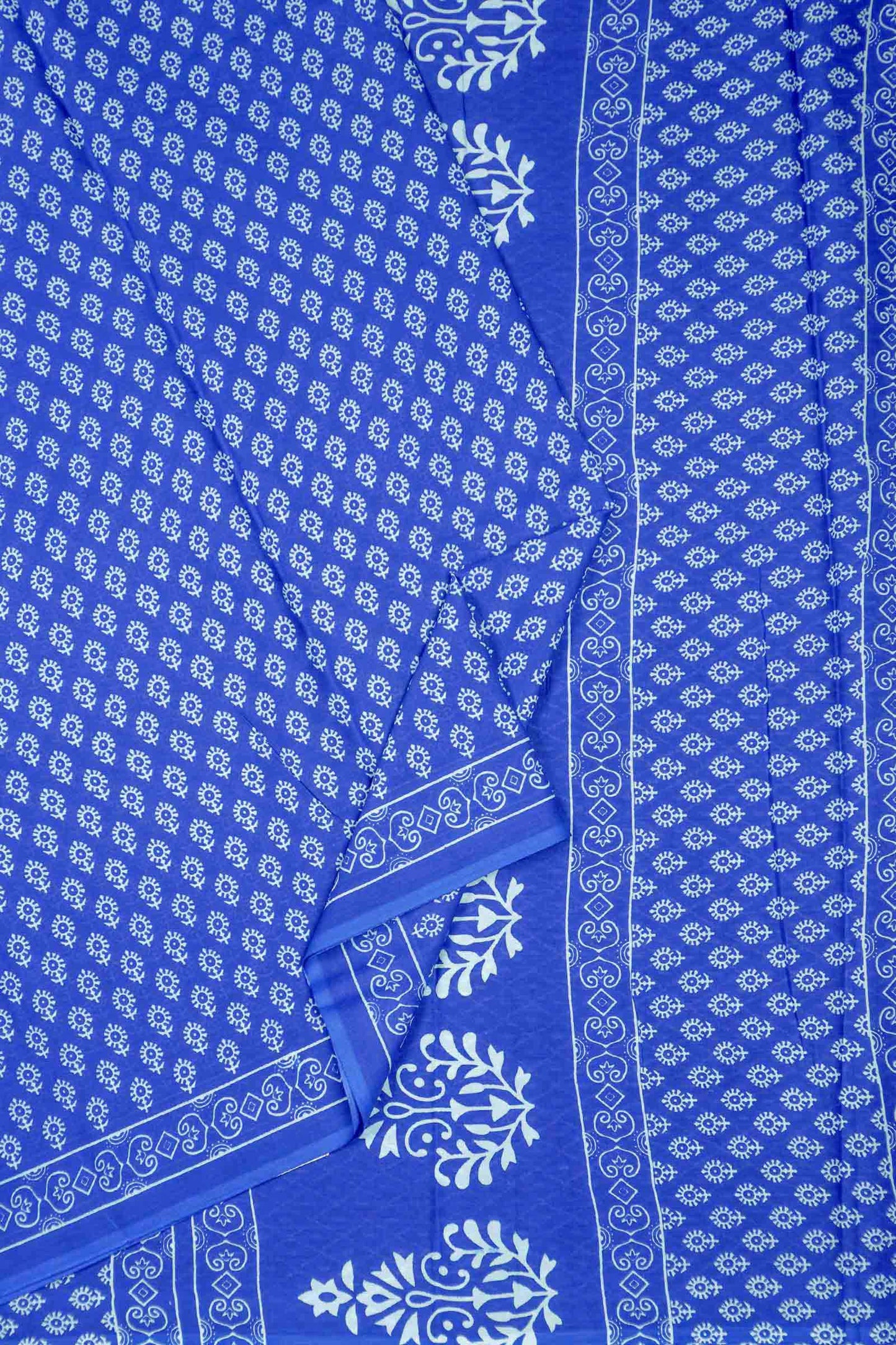 Blue Floral Butta Designs Print Jaipur Cotton Saree