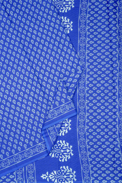 Blue Floral Butta Designs Print Jaipur Cotton Saree