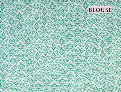 Parrot Green Jaipur Cotton Floral Hand Block Print Saree