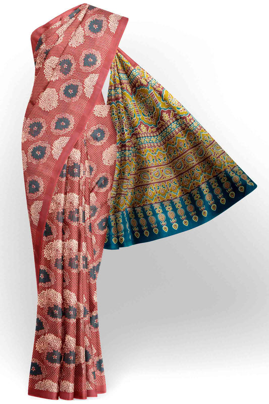 Maroon Jaipur Cotton Floral Hand Block Print Saree