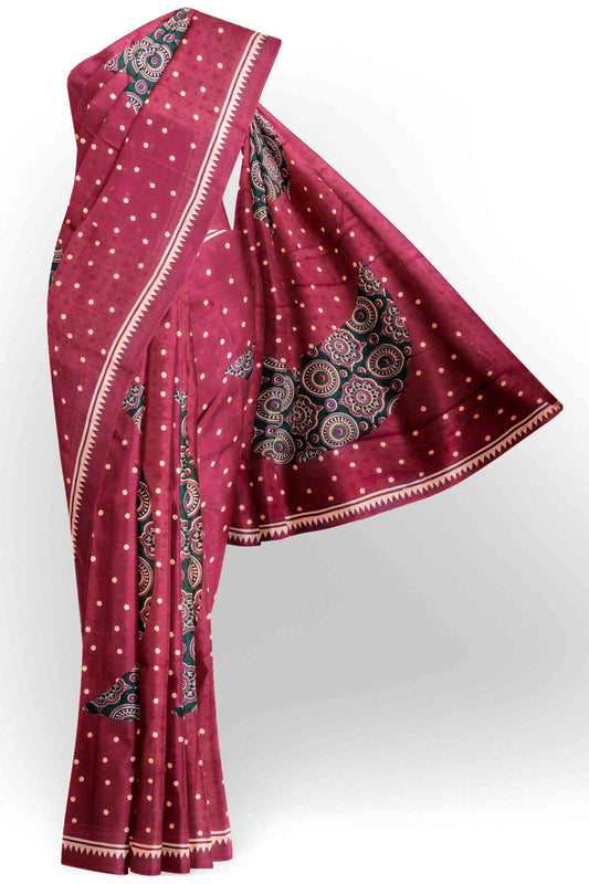 Maroon Jaipur cotton Ajrakh Inspried Prints Saree