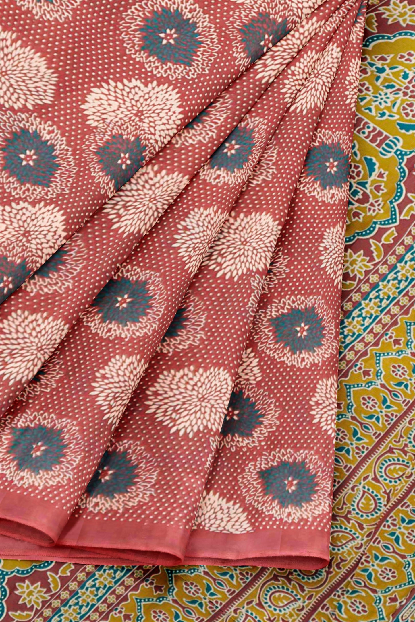 Maroon Jaipur Cotton Floral Hand Block Print Saree