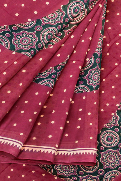 Maroon Jaipur cotton Ajrakh Inspried Prints Saree
