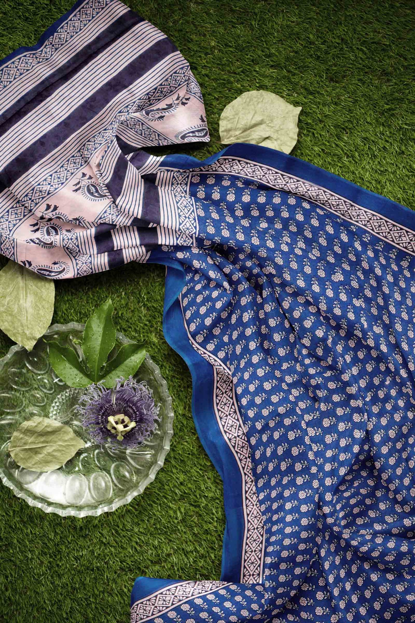 Blue Jaipur Cotton Hand Block Buttas Saree