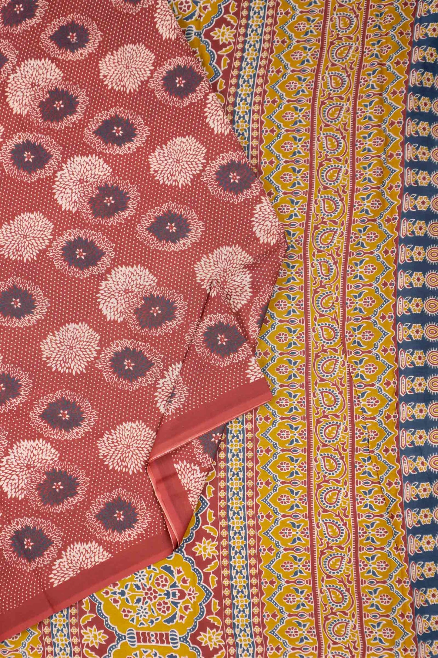 Maroon Jaipur Cotton Floral Hand Block Print Saree