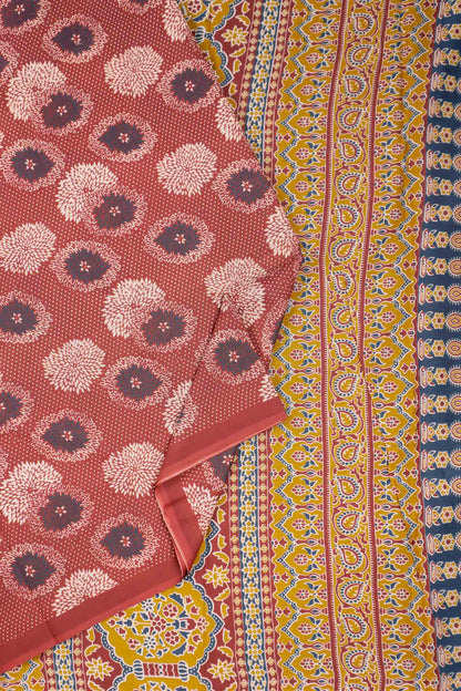 Maroon Jaipur Cotton Floral Hand Block Print Saree