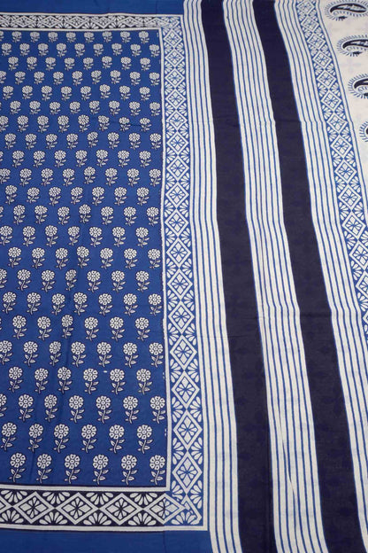 Blue Jaipur Cotton Hand Block Buttas Saree
