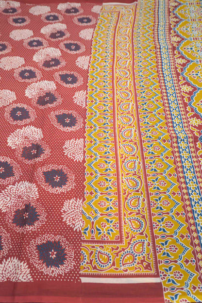 Maroon Jaipur Cotton Floral Hand Block Print Saree