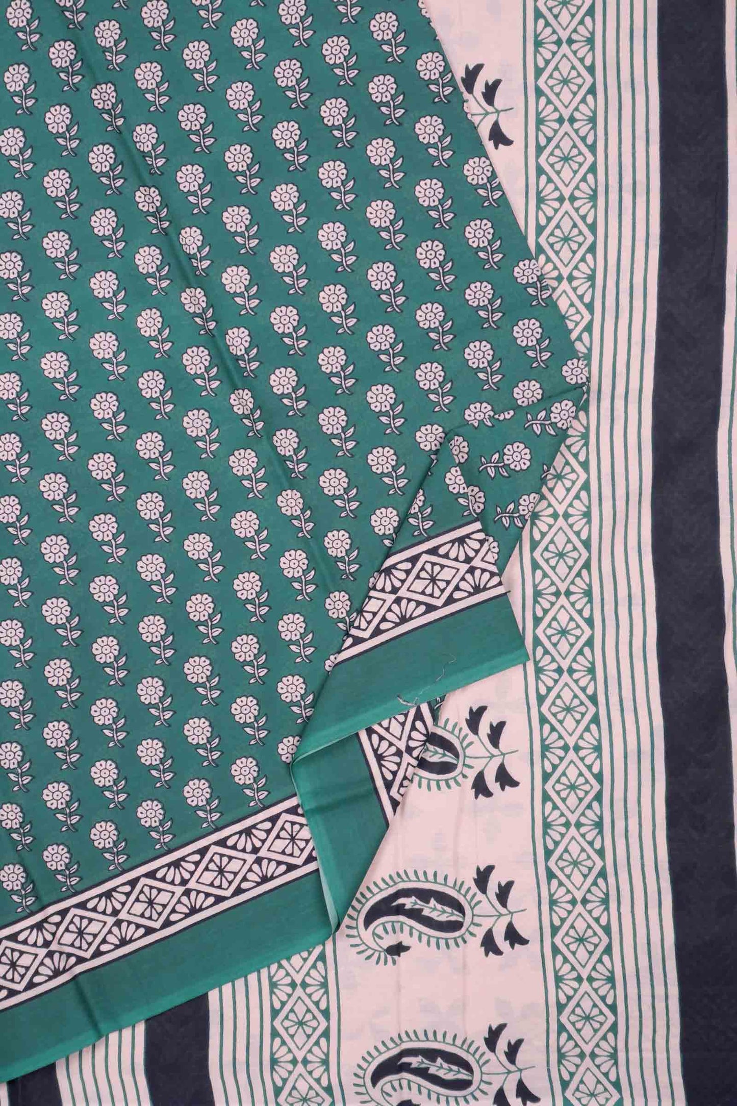 Teal Blue aipur Cotton Hand Block Buttas Saree