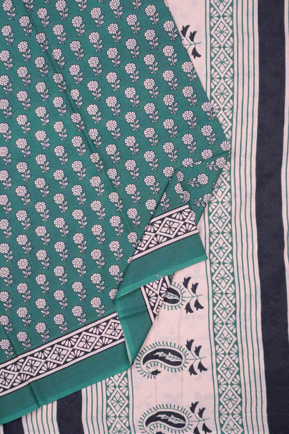Teal Blue aipur Cotton Hand Block Buttas Saree