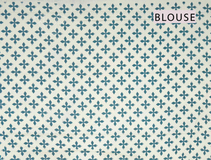 Teal Blue aipur Cotton Hand Block Buttas Saree