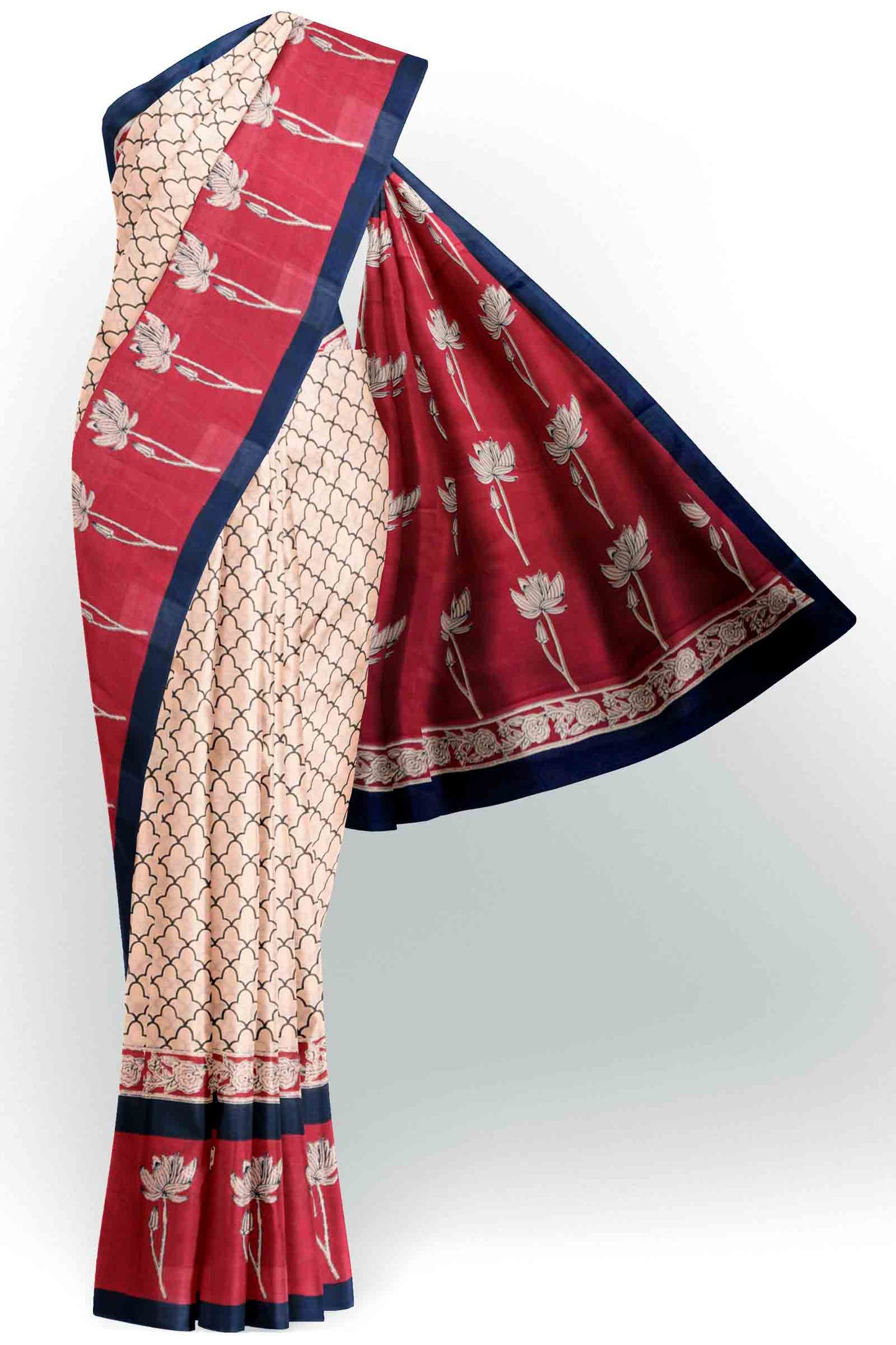 Off White Jaipur Cotton Jaal Body Floral Pallu Saree