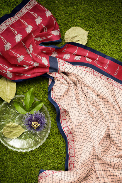 Off White Jaipur Cotton Jaal Body Floral Pallu Saree