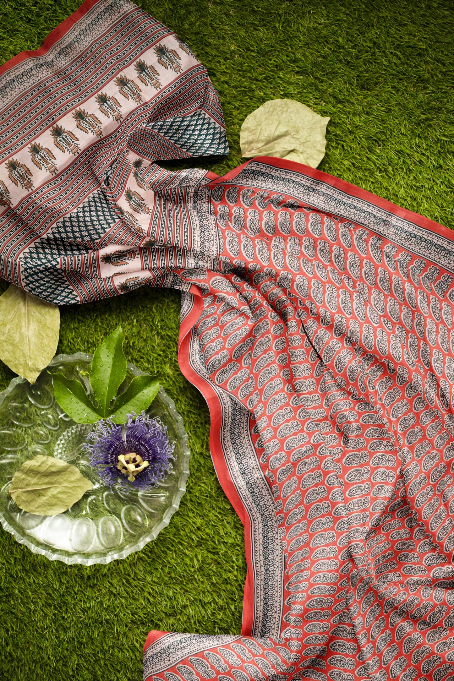 Flaming Red Jaipur Cotton Floral Hand Block Print Saree