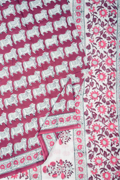 Berru Red Jaipur Cotton Royal Cow Hand Block Print Saree
