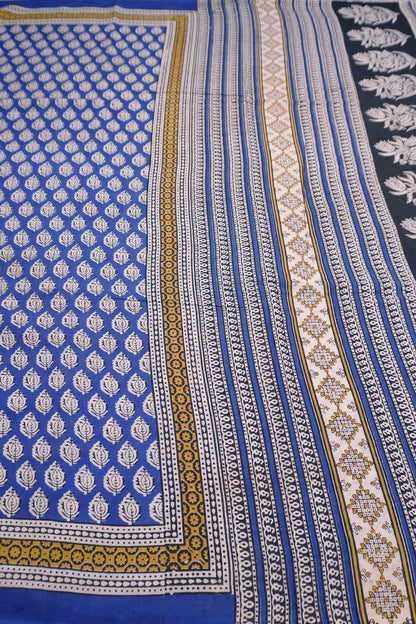 Blue Floral Hand Block Print Jaipur Cotton Saree