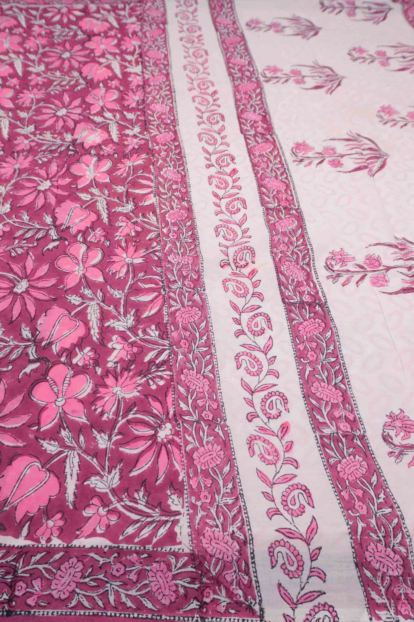 Berry Red Floral HandBlock Prints Jaipur Cotton Saree