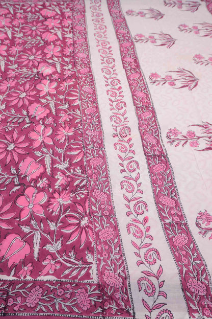 Berry Red Floral HandBlock Prints Jaipur Cotton Saree