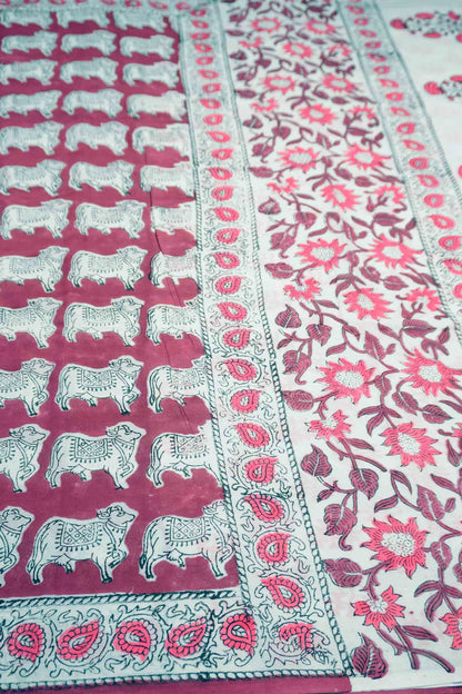 Berru Red Jaipur Cotton Royal Cow Hand Block Print Saree