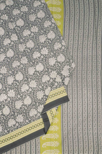 Grey Jaipur Cotton Floral Hand Block Print Saree