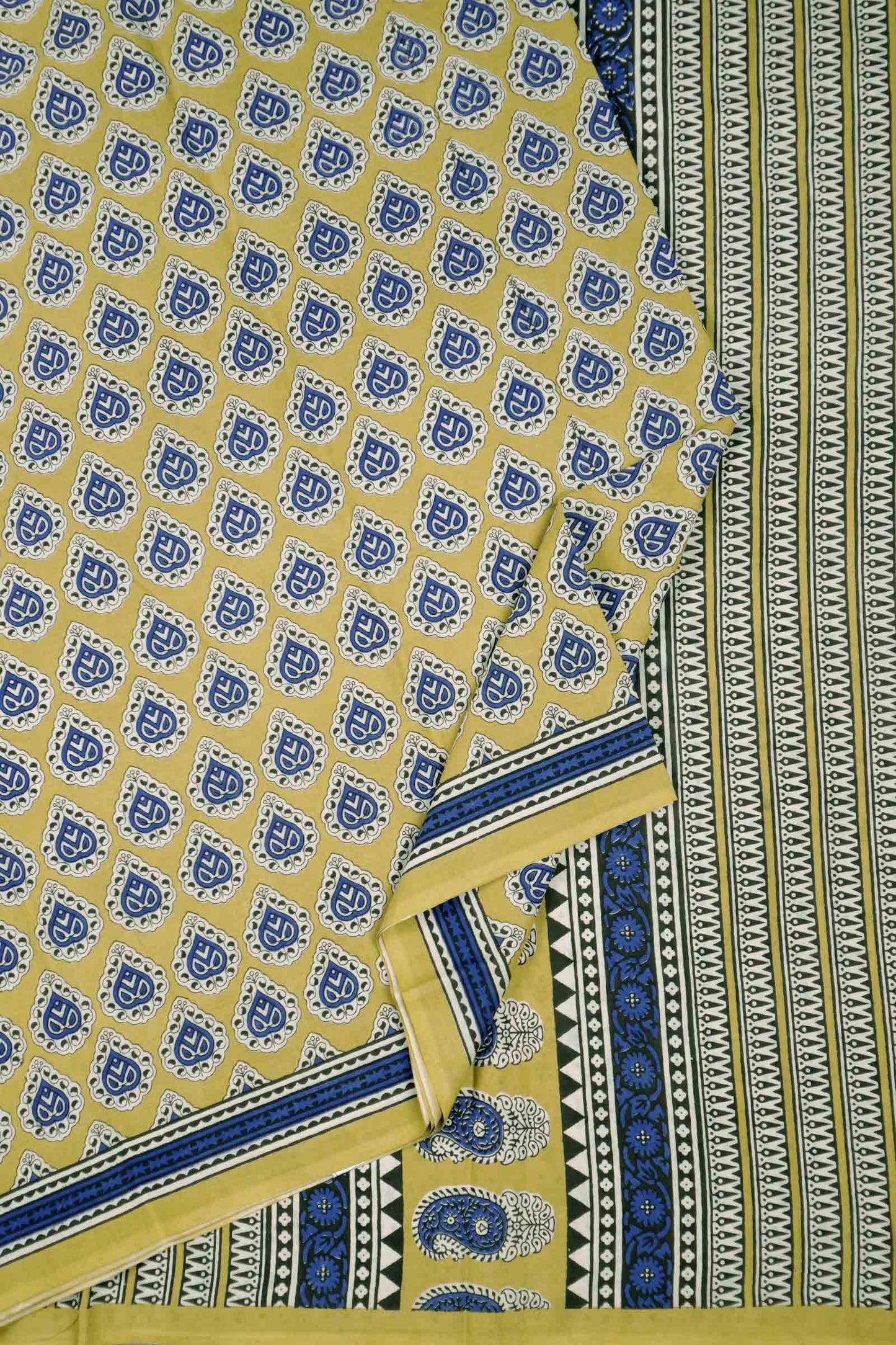 Mustard Yellow Jaipur Cotton Floral Hand Block Prints Saree