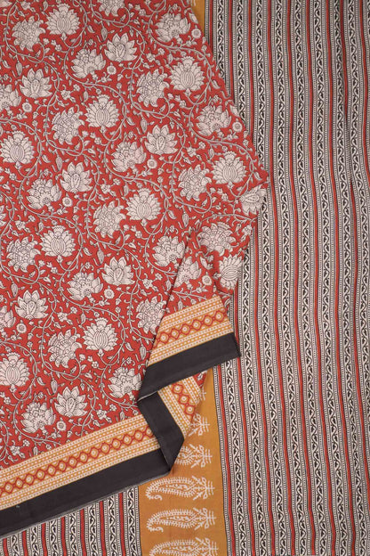 Red Jaipur Cotton Hand Block Printed Florals Saree