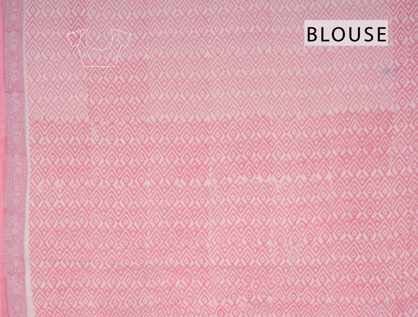 Baby Pink Floral Hand Block Print Jaipur Cotton Saree