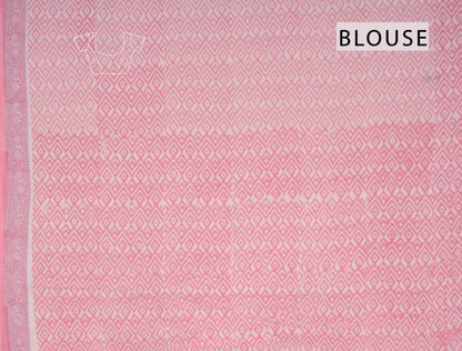 Baby Pink Floral Hand Block Print Jaipur Cotton Saree