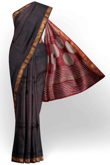 Black Brown Maheshwari Cotton  Zari Border Saree