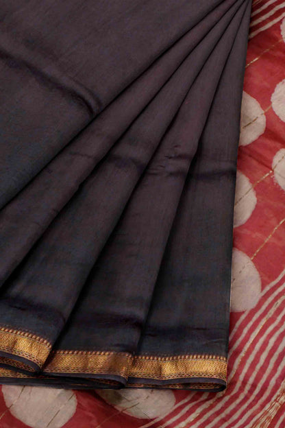 Black Brown Maheshwari Cotton  Zari Border Saree