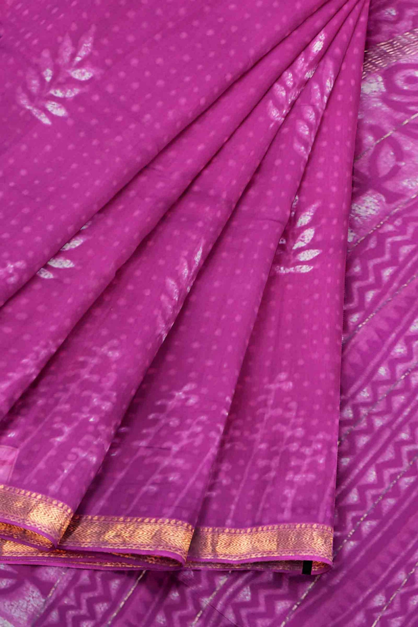 Purple Shibori Style Maheshwari Cotton Zari Border Saree